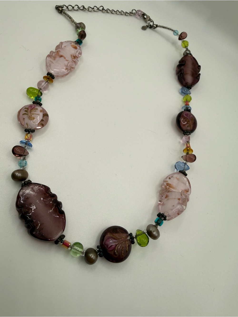 Premier Designs Multicolor Glass Bead Necklace - Pink, Brown, Green, Blue - Picture 2 of 6